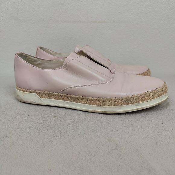 Tod's Sneaker Espadrilles Womens 39.5 Pink Leather Slip On Preppy Designer - Picture 1 of 11
